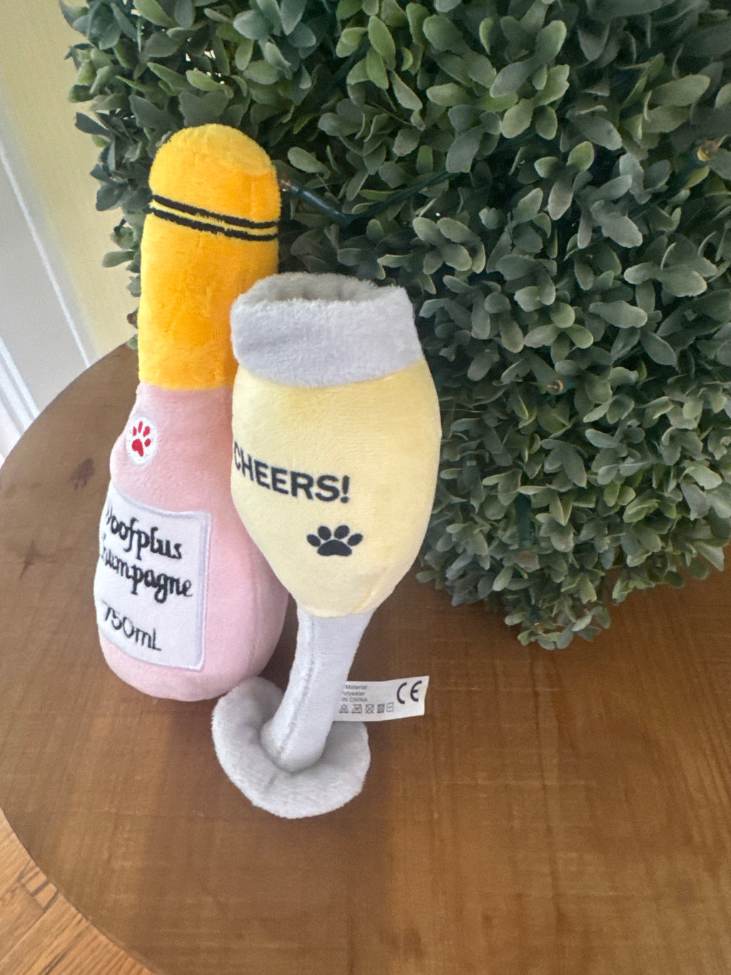Dog champagne glass and bottle
