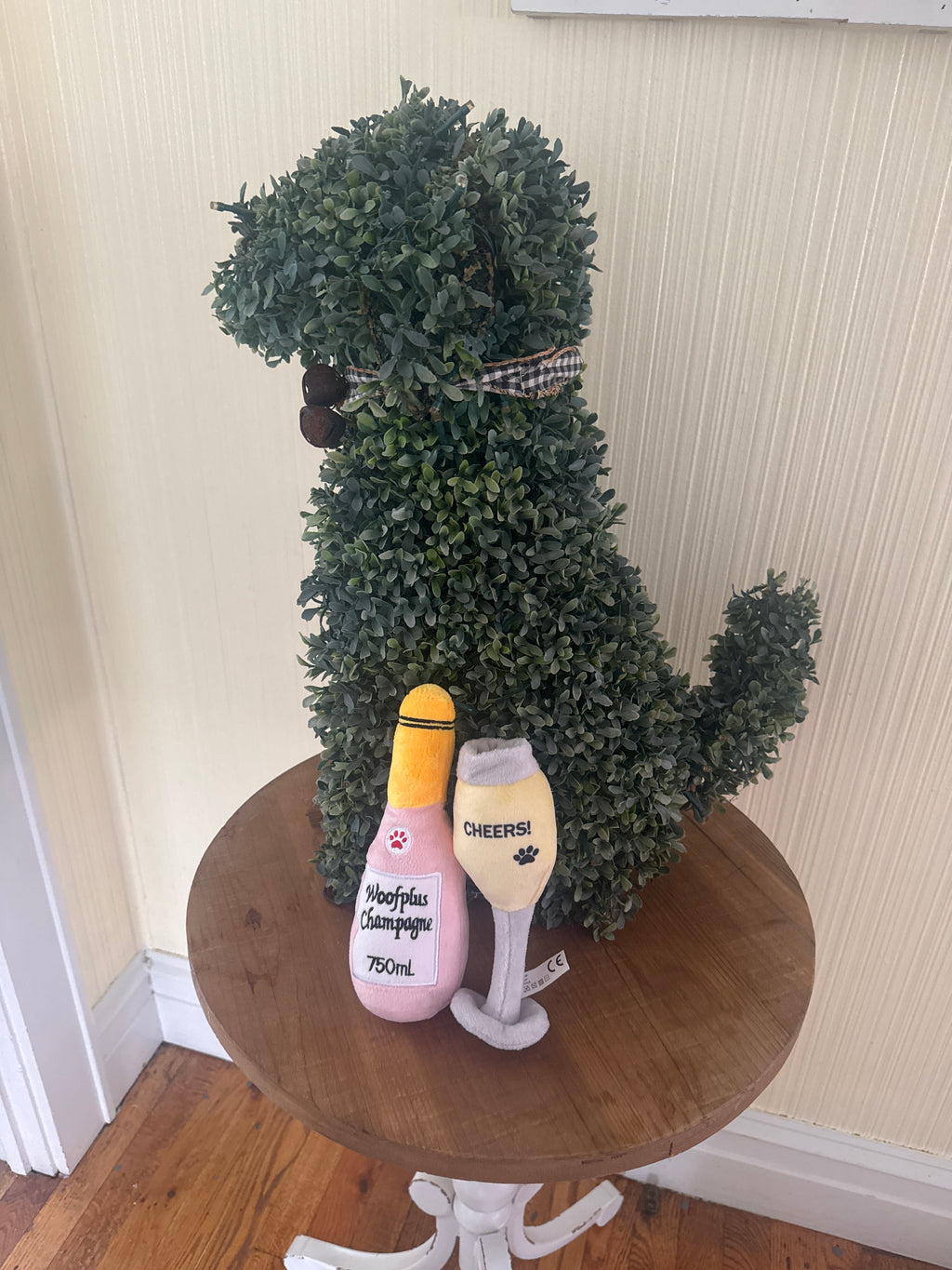 Dog champagne glass and bottle
